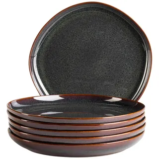 Mäser Tellerset , Braun, Rot , Keramik , 6-teilig , organisch , Geschirr, Teller, Teller-Sets