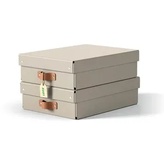 Leitz Puro Aufbewahrungsbox mit Deckel, mittelgroß & flach, 8L, 100% recycelter Karton, 2er-Pack, Beige