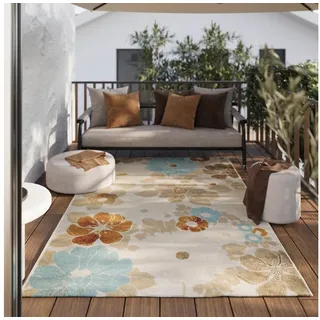 WECON HOME Outdoorteppich Beach Flower, rechteckig, Höhe: 5 mm, Läufer, für Innen & Außen, pflegeleicht, Hoch-Tief Effekt beige|blau|gelb 160 cm x 230 cm x 5 mm