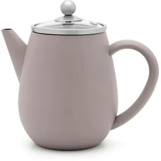 Bredemeijer Doppelwandige Teekanne 0.5 Liter - kleine isolierende Edelstahlkanne grau mit Glasdeckel & Tee-Filter Sieb-Einsatz - ideal für lose Teesorten