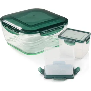 Genius Nicer Dicer Chef Auffangbehälter groß & klein inkl. Deckel 6 tlg 1 x 3300 ml & 2 x 700 ml smaragdgrün - Grün, Transparent