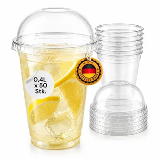 Logipack Smoothie Becher 0,4 L - 50 Stück - inkl. Domdeckel mit Öffnung | Klare Trinkbecher für Smoothies, Shakes, Eiskaffee, Bubble Tea und weitere Kaltgetränke