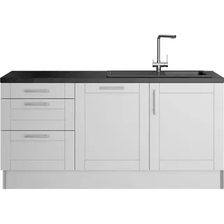 Küche KOCHSTATION "KS-Ahus", schwarz (küche: grau, front: hellgrau matt, korpus: hellgrau, arbeitsplatte: granit schwarz), B:180cm H:90,8cm T:60cm, Komplettküchen-Sets, Küche, 180 cm breit, wahlw.mit E-Geräten, Soft Close Funktion, MDF Fronten