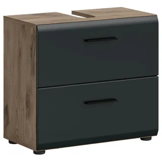 MID.YOU Waschbeckenunterschrank 2 Schubladen 60 x 54 x 30 cm Schwarz/Eiche