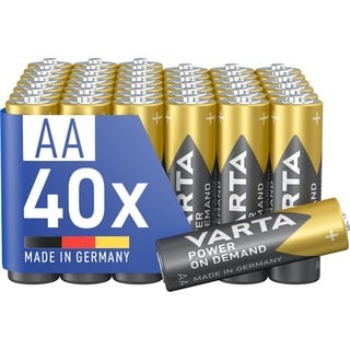 Varta Batterien AA, 40 Stück, Power on Demand, Alkaline, 1,5V, Vorratspack, geeignet für Computerzubehör, Smart Home Geräte, hergestellt in Deutschland