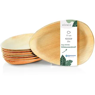 Wiseware Palmblatt Teller in Tropfenform – 25 Stück Einwegteller oval Ø 17 cm – biologisch abbaubare Servierteller Palmblatt – kompostierbares Partygeschirr – Bio Einweggeschirr (25, Ø 17 cm)
