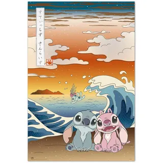 Grupo Erik Poster Disney Stitch Japan Kunstdruck - Deko Wohnzimmer oder Deko Schlafzimmer - Deko Zimmer - Größe 61 x 91 - Offizielle Disney Stitch Fanartikel, Bunt