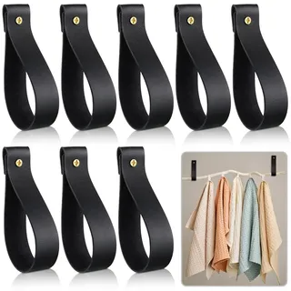 8 Stück Kunstleder Wandhaken 1 x 4,7 Zoll Wandbehang Gurt Wandmontage Schlaufe zum Aufhängen von Lederriemen Kleiderbügel für Badezimmer Küche Schlafzimmer Handtuchhalter Zubehör (schwarz)