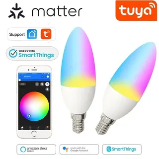 Tuya-Kerzenbirne E14 Smart Matter RGB+CCT mit Homekit Alexa und Google