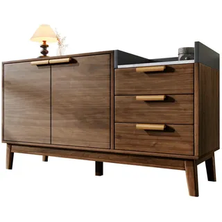 Modfu Sideboard aus Holz und Metall 120x40x77 cm Dunkle Eiche mit 3 Schubladen, Doppeltürschrank und offener Ablage , Eichefarben , Holzwerkstoff , 120x77x40 cm , Kleinmöbel, Kommoden, Sideboards