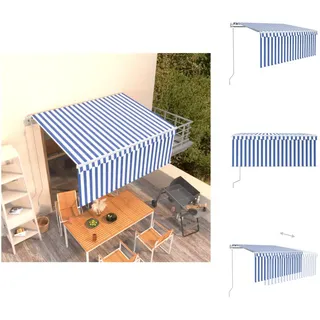 vidaXL Markise Automatisch Einziehbar mit Volant 3x2,5 m Blau und Weiß - Markisen - Blau