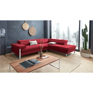 W.SCHILLIG Ecksofa "finn, toller Sitzkomfort, L-Form, hochwertige Verarbeitungsdetails" German Design Award 2016, Fußgestell Chrom glänzend, Breite 281 cm, ruby rot z59