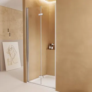 EMKE Duschkabine 75x185cm Falttür Eckeinstieg Duschabtrennung 180o faltbar Drehfalttür 6mm ESG Sicherheitsglas - Transparent