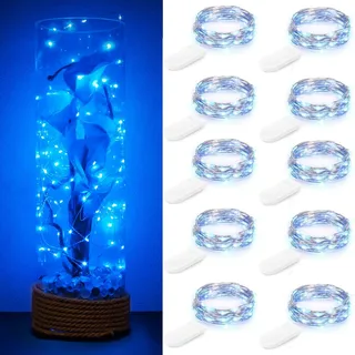 10 Stück LED Lichterkette Batteriebetrieben 1m 10 LED Silberdraht Blau Wasserdicht Flasche Stern Lichterkette für Weihnachten Party Hochzeit Zimmer Dekoration Außen Innen