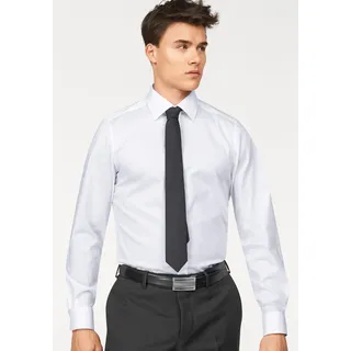 Langarmhemd BRUNO BANANI "Slim-fit", Herren, Gr. 39/40 (M), D-Gr, weiß, unifarben, Basic, schmal normal, Ärmel mit Ärmelschlitz runde 2-Knopf-Manschette verstellbar, Hemden Langarmhemd, Formbeständig durch Elastananteil, Topseller