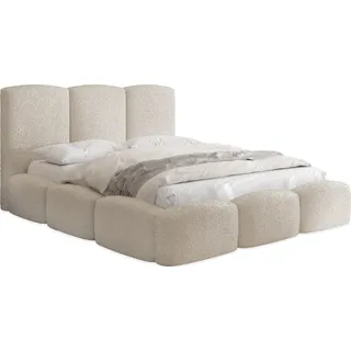 Polsterbett 180x200 mit Bettkasten und Lattenrost – Creme Bett mit hohem Kopfteil, Boucle oder Samt Stoff - Modernes Doppelbett mit Stauraum – Bettgestell, ohne Matratze – Harmony - Beige - Beige, Creme