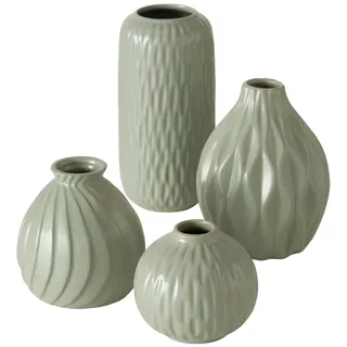 Boltze Vasen Set Zalina 4-teilig (grün, Blumenvasen Porzellan lasiert, Deko-Vasen verschiedene Muster + Größen, Höhe 9-19 cm, ø 9-11 cm) 2025736