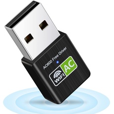 WLAN USB Adapter 600Mbps, Mini WiFi Stick (Driver Free) Dualband USB Stick Receiver (433Mbps/5GHz, 200Mbps/2.4GHz) 802.11ac, Compatible with Windows 10/8/7/XP/Linux/Mac, Plug & Play