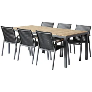 Gardenson Gartentischgruppe , Anthrazit, Schwarz, Teakfarben , Holz, Metall, Kunststoff , Teakholz , vollmassiv , rechteckig , eckig , 209x84x150 cm , Gartenmöbel, Gartengarnituren, Gartenmöbel-Sets