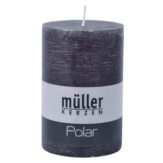 Müller Kerzen Polar Stumpenkerzen 120/78mm, Raureif-Effekt, Hochwertige Stumpen für langanhaltende gemütliche Stimmung, 1 Packung = 4 Stück, asphalt