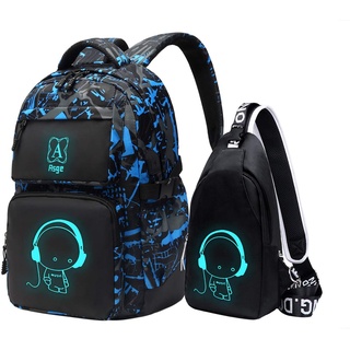 ASGE schulrucksack für Jungen und Mädchen - Wasserdichter Rucksack Teenager, Reflektierend, Groß, für Schule und Outdoor Camping, inkl. Schultertaschen Set