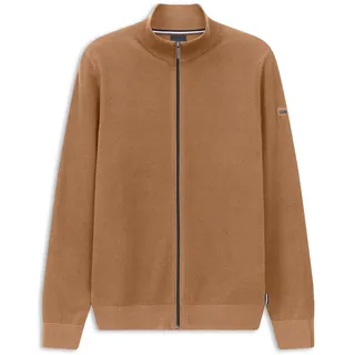 Strickjacke BUGATTI "Basic Essential", Herren, Gr. 4XL, beige (60, taupe), 100% Baumwolle, unifarben, regular fit, ohne Ausschnitt, Rippbündchen, Strickjacken Strickjacke, mit Reißverschluss
