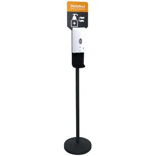 APS 98250 Desinfektionsständer/Desinfektionsmittelspender Metall, Schwarz, 32cm Durchmesser, 163cm Höhe