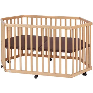 Xxxl Laufgitter , Buchefarben , Holz , Buche , massiv , 86x138x75 cm , Made in Europe , gepolsterter Boden, höhenverstellbar, zusammenklappbar , Baby & Kindermöbel, Babyzimmer, Laufgitter