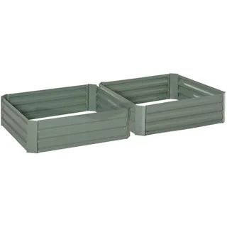 Outsunny Pflanzenbeet-Set, Pflanzkübel, Blumenkübel für Garten, Terrasse, Verzinkter Stahl, Grün, 100 x 100 x 30 cm , Metall , 100x30x100 cm , Gartenzubehör, Hochbeete