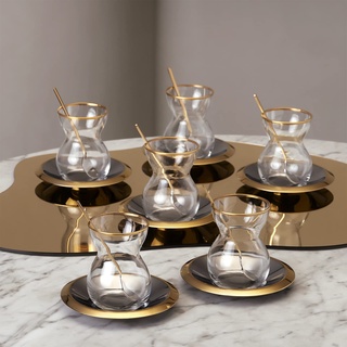 KARACA Laçin 18 tlg. Teeset für 6 Personen, 18 Teilig Teeset - Eleganter Teegenuss in Gold und Weiß Teeservice, Türkische Teegläser