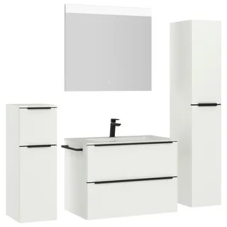 Nobilia Badezimmer , Schwarz, Weiß , Metall , 5-teilig , 5 Fächer , 3,2 Schubladen , F , 141 cm , Goldenes M, Made in Germany , Griffeauswahl, hängend, Zusatzausstattung erhältlich, Typenvielfalt , Badezimmer, Badmöbelsets & Badmöbelserien, Badmöbel-Sets