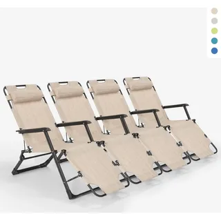 4er Set Liegestühle Strandliegen Sonnenliegen faltbar für Garten Emily Lux Zero Gravity - Beige - Beige