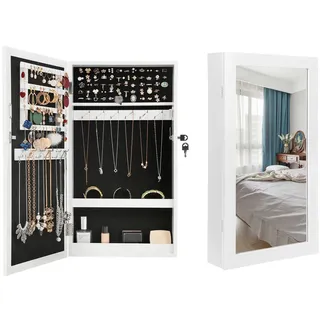 Boxxx Schmuckschrank , Weiß , Glas, Textil, Holzwerkstoff , 54.5x67x10 cm , stehend, Abdeckplatte aus Glas , Kleinmöbel, Schmuckkästchen & Schmuckschränke