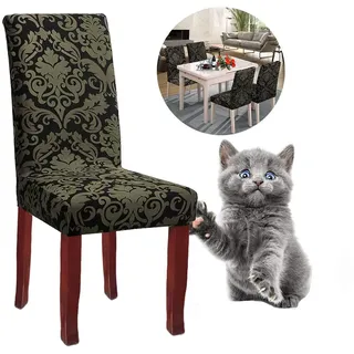 Junyito Stuhlhussen 4er 6er Elastische Set Stuhlhussen Universal Stretchhusse Stuhlbezug Stretch für Stuhl Esszimmer (D-Schwarzes Barockmuster, 6 Stücke)