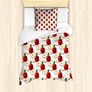 ABAKUHAUS Apfel Mantele, Vintage Ernteertrag, Milbensicher Allergiker geeignet mit Kissenbezügen, 135 cm x 200 cm - 80 x 80 cm, Ruby-Farn-Grün-Creme