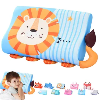 LUKIUP Schlummerkids Kissen, 45X27CM Schlummerkids, Niedliche Tiere Kinder Kissen Memory Atmungsaktiv Komfortkissen Schaum Ergonomisch fur Kinderkissen ab 3 Jahre (Löwe)