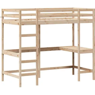 Hochbett mit Schreibtisch 90x190 cm Massivholz Kiefer - Braun, Bunt
