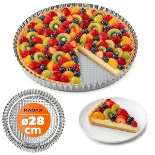 KADAX Tarteform "Prung", Tartelette Förmchen aus verzinkten und Antihaftschicht Blech, 28 cm, Silber