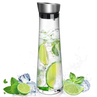 Hisdricus Wasserkaraffe, 1 Liter Karaffe, glaskaraffe mit deckel, karaffe glas für Eistee Heißes Kaltes Wasser Milch Kaffee