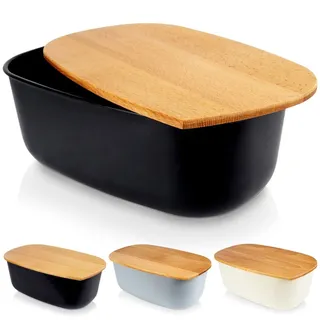 Vilde Brotkasten mit Holzbrett Schwarz - Brotkorb - Brotbox - Brotbehälter - Groß - brottopf zum aufbewahren - Bread Box - Brot Aufbewahrungsbox - 39x23,5x15,5 cm