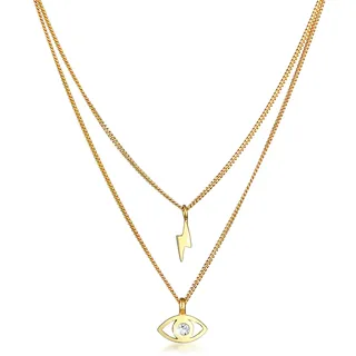 Silberkette ELLI "Halskette Layer Evil Eye Blitz 925 Silber, mit Kristallen von Swarovski" Gr. 40, gold, Halsketten, Damen, Silber 925 (Sterlingsilber), Silberkette