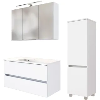 WELLTIME Badmöbel-Set »Welltime Möbel Baabe Waschtisch-Set 3tlg. oder 5tlg.«, 3 St.), gedämpfte Scharniere und Softclose-Funktion, inklusive LED-Beleuchtung weiß