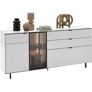 Dieter Knoll Sideboard , Weiß, Eichefarben , Metall , Eiche , furniert , 2 Fächer , 3 Schublade(n) Schubladen , 188x86x46 cm , Beimöbel erhältlich, Beleuchtung, in verschiedenen Holzdekoren erhältlich , Holzmöbel, Wohnwände Holz, Wohnwand Serien Holz