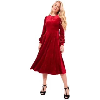 Joe Browns Damen Velour Voluminous Sleeve Midi Dress Kleid, rot, 40