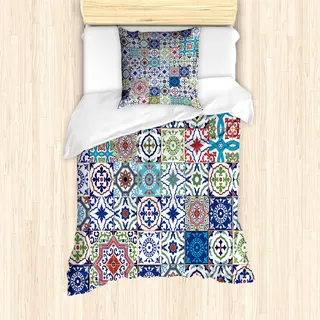 ABAKUHAUS Boho Mantele, Elemente Floral, Milbensicher Allergiker geeignet mit Kissenbezügen, 135 cm x 200 cm - 80 x 80 cm, Mehrfarbig