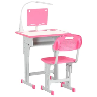 Kinderschreibtisch mit Stuhl - Lernset T1005-01-01333 - Höhenverstellbar - Für 6–12 Jahre - Mit Lampe - Schublade und Haken - Stiftehalter - Rechteckig