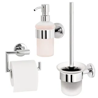 bremermann Badezimmer-Zubehör-Set Lucente 3tlg, Edelstahl, verchromt , Chromfarben , Metall , 11.5x35x14.5 cm , Badezimmer, WC Ausstattung, Toilettenpapierhalter