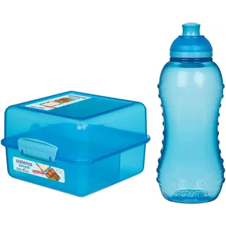 Sistema Lunch- und Trinkset – 1,4L Lunch Cube + 330ml Twist 'N' Sip Squeeze Bottle – Blau/Ocean Blue