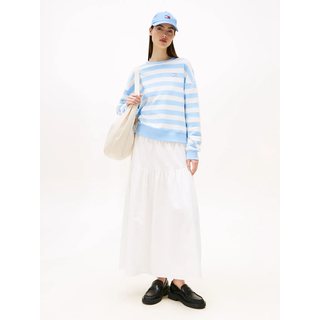 Maxirock TOMMY JEANS "TJW POPLIN TIERED MAXI SKIRT", Damen, Gr. S (36), beige (ecru), Web, Obermaterial: 100% Baumwolle, unifarben, A-Linie knöchellang, Röcke Maxirock