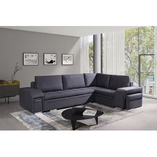 ax living Schlafsofa grau Adrane XXL Sofa in L Form mit Bettkasten L - Grau